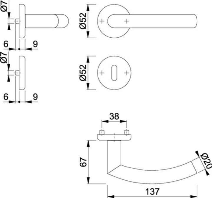 Image du produit Hoppe Garniture à rosette Narvik E1430ZP/17KV/17KVS Acier inoxydable F69 rond OB DIN gauche / droite D/D (Garniture de porte)