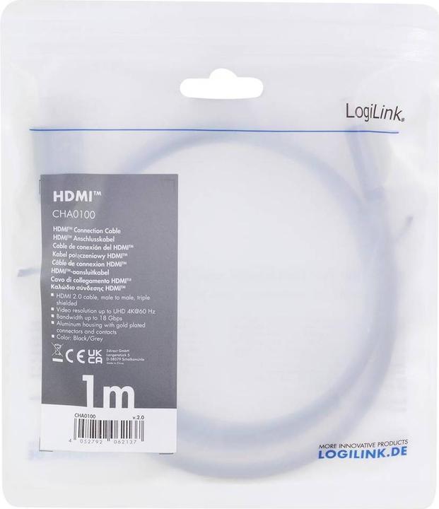 Productafbeelding LogiLink CHA0100 HDMI kabel HDMI type A (standaard) (1 m, HDMI)