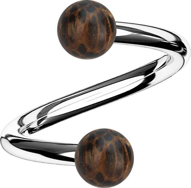 Produktbild Star Piercing Spirale silber mit zwei Kugeln aus Palmholz (Chirurgenstahl 316L, ohne Messing, Organisch)
