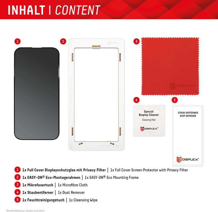 Actual product image Displex Real Glass, Privacy Full Cover Panzerglas (1 Piece, Apple iPhone 15 Pro, Apple iPhone 15)