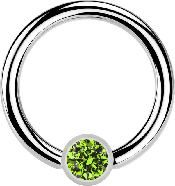Actual product image Star Piercing Micro Closure Ring silver cylinder crystal light green (without brass, Surgical steel 316L)