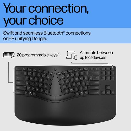 Image du produit HP Hewlett-Packard 965 BLK Clavier ergonomique sans fil, 965, BLK (CH, Sans fil)