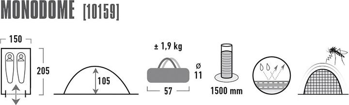 Produktbild High Peak Monodome (Kuppelzelt, 1.90 kg, 2 Personen)