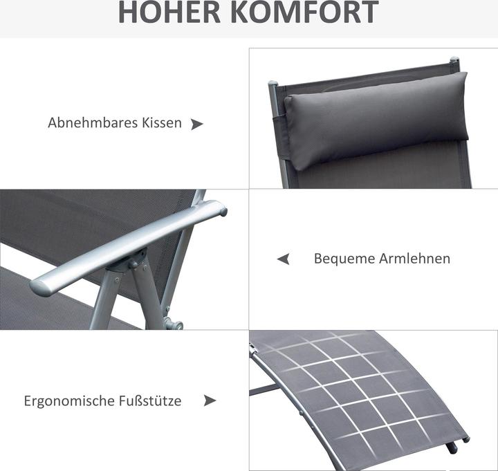 Produktbild Outsunny Gartenliege Metall, Stoff Grau (180 cm)