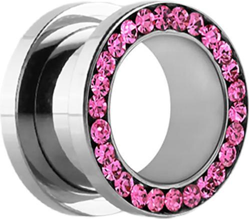Star Piercing Flesh Tunnel silber mit Kristall pink (Chirurgenstahl 316L, ohne Messing)