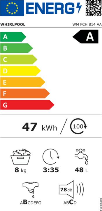 Label énergétique Whirlpool WM FCH 814 AA (8 kg, Gauche)