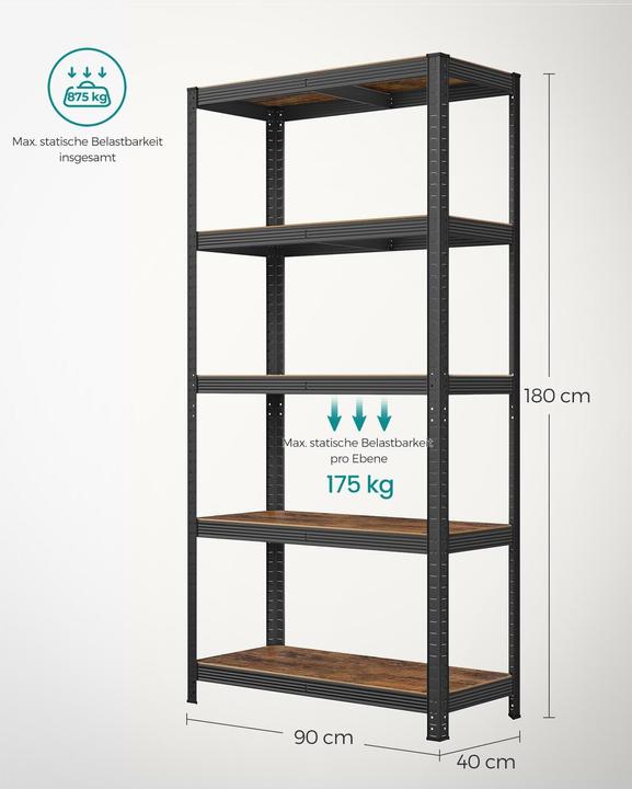 Actual product image Songmics Heavy-duty shelving GLR040B11 black, brown 90.0 x 40.0 x 180.0 cm