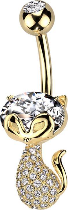 Produktbild Star Piercing Banane vergoldet mit Kugel vergoldet Kristall silber und Katze mit Kristallen silber (Chirurgenstahl 316L, Messing)
