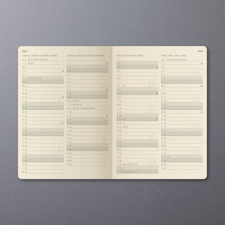 Nutritional values and ingredients Sigel Monthly calendar 2024 C2485 black, 2S/1M, SC, 140x93x5mm (A6, Soft cover, German)