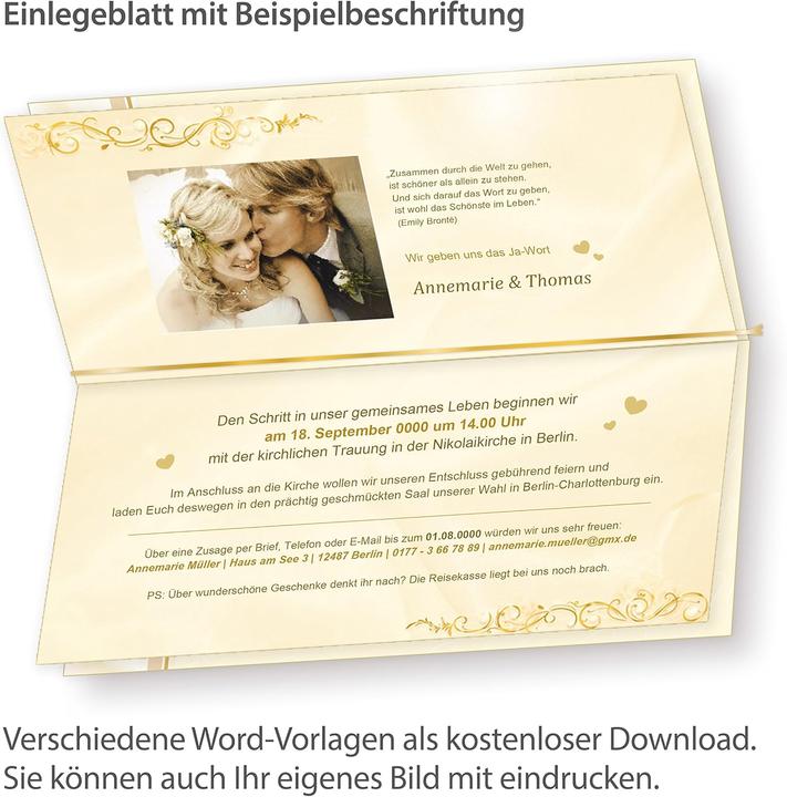 Immagine prodotto Tatmotive Einladungskarten-Set Hochzeit (40 Stück) inkl. Umschläge (40 pz.)