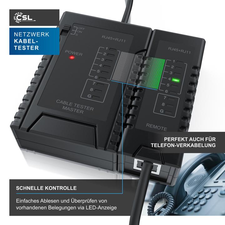 Produktbild CSL Netzwerk Kabeltester für RJ45 RJ11-Kabel - Patchkabel Leitungstester - LAN Network Cable Tester