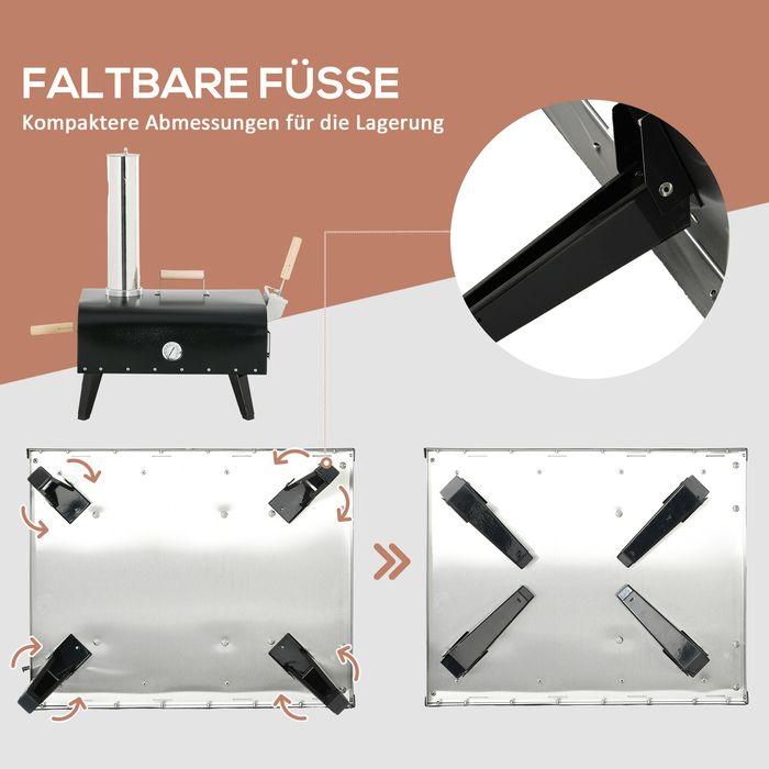 Produktbild Swisshandel24 2-in-1 Pizzaofen Holzbackofen mit Pizzastein, Pizzaschaufel, Pizzaschieber, Klappbar, Stahl, Schwarz (Pizzaofen Holz)
