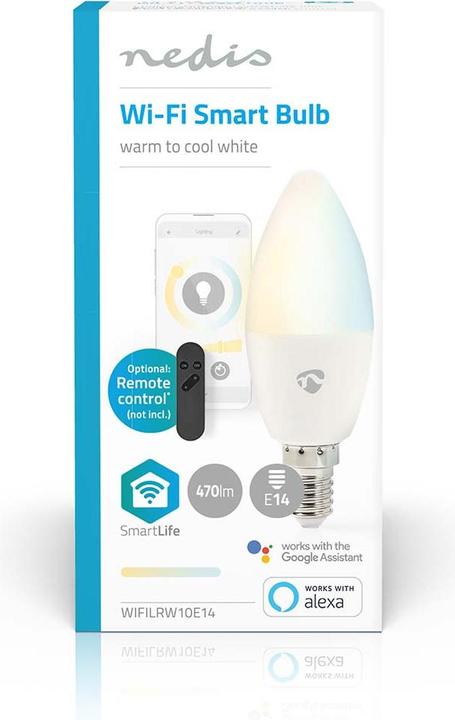 Immagine prodotto Nedis WIFILRW10E14 SmartLife Lampadina LED WLAN E14 470 lm 4,9 W Bianco caldo o freddo 2700 - 6500 K (E14, 4.90 W, 470 lm, 1 x, F)