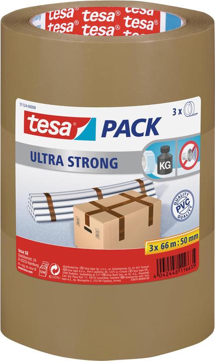 Produktbild tesa tesapack ULTRA STRONG Paketklebeband - PVC Packband für festes Verpacken und sicheres Bündeln (50 mm)