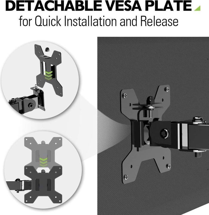 Image du produit Techly Kit de fixation pour moniteur (bras réglable) - noir - taille d'écran : 33- (Tables, 32.01")