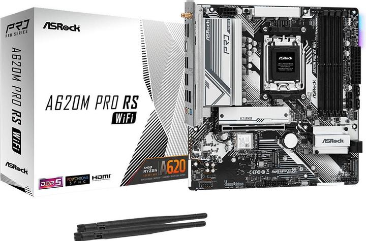 Actual product image AsRock MB AMD AM5 A620M PRO RS WiFi (AM5, AMD A620, mATX)