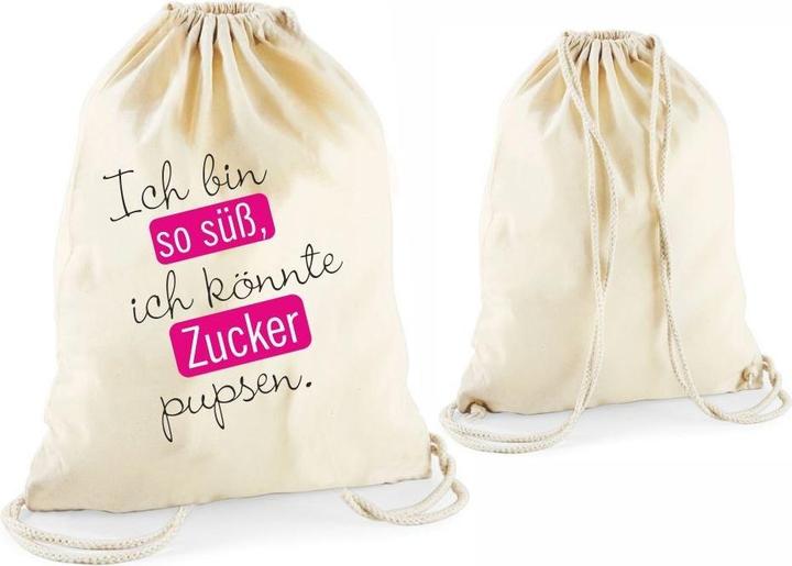 Actual product image 4you Design Statement gym bag "I'm so sweet, I could fart sugar." natural