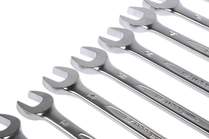 Produktbild Bahco Satz metrische Knarren-Ring-Maulschlüssel - 12-teilig/Kunststoffhalter (12 mm, 8 mm, 13 mm, 10 mm, 19 mm, 17 mm, 18 mm, 11 mm, 16 mm, 15 mm, 14 mm, 9 mm)