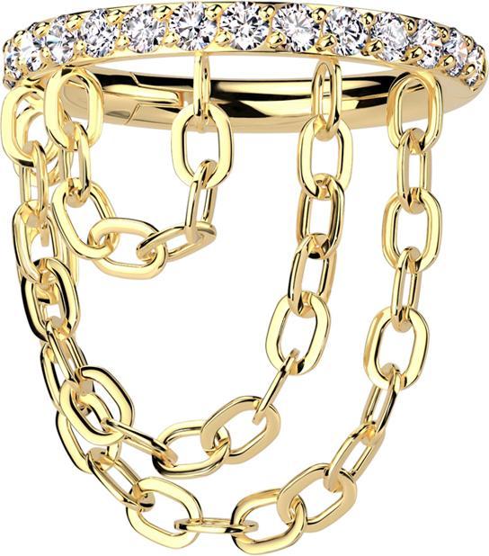 Actual product image Star Piercing Micro segment ring hinged gold-plated crystals silver pendant horizontal three chains (Titanium G23, without brass)