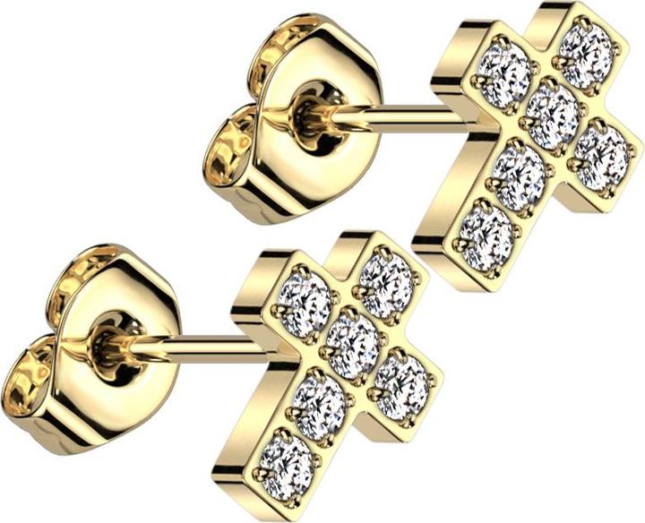Immagine prodotto Star Piercing Orecchini a perno Threadless con croce placcata in oro e cristalli d'argento (senza ottone, Titanio G23)