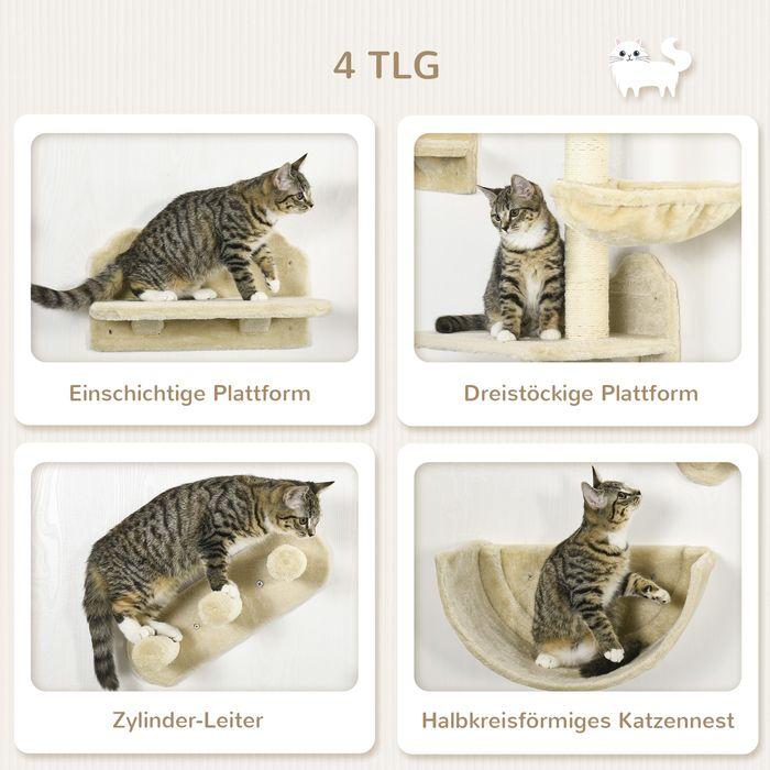 Immagine prodotto Swisshandel24 Katzen Kletterwand 4 tlg, Katzenkratzbaum inkl. Klettern, bis 5kg (23.50 cm, Beige)