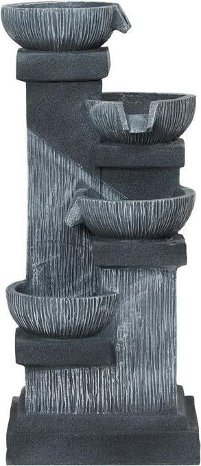 Actual product image Swisshandel24 Springbrunnen Kunstharz mit LED Beleuchtung Pumpe Steinoptik 38x36x85 cm Grau