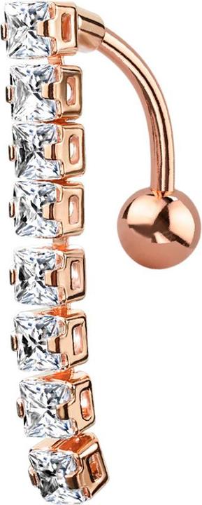 Image du produit Star Piercing Banane rose doré avec pendentif poutre avec cristaux carrés (Acier chirurgical 316L, Laiton)