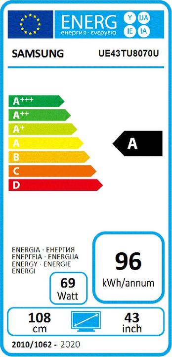Energy Label Samsung UE43TU8070 (43", LCD, 4K, 2020)