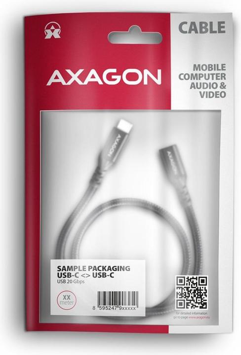 Actual product image Axagon BUCM32-CF15AB Kabelis Extension Cable Gen2 USB-C - USB-C 1.5 m, 5 A, 20 Gbit (1.50 m, USB 3.2 Gen 2x2)