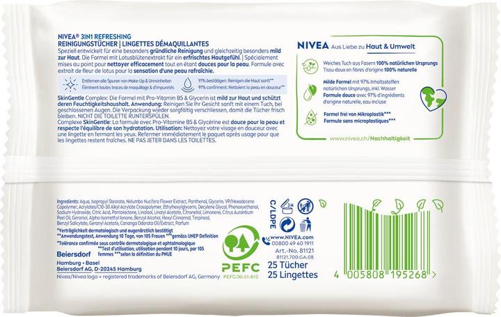 Valori nutrizionali e ingredienti NIVEA Salviette detergenti 3in1 rinfrescanti Multipack 6 x 25 pezzi (Panni pulizia)