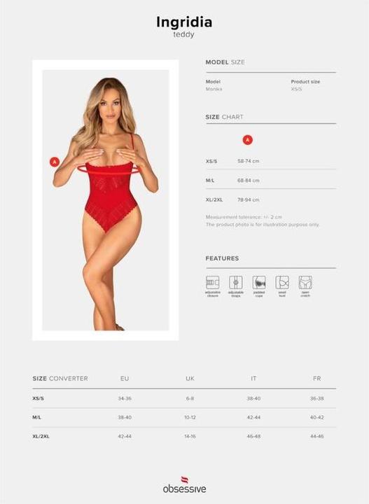 Produktbild Obsessive Ingridia Schrittloser Teddy Rot (M/L)