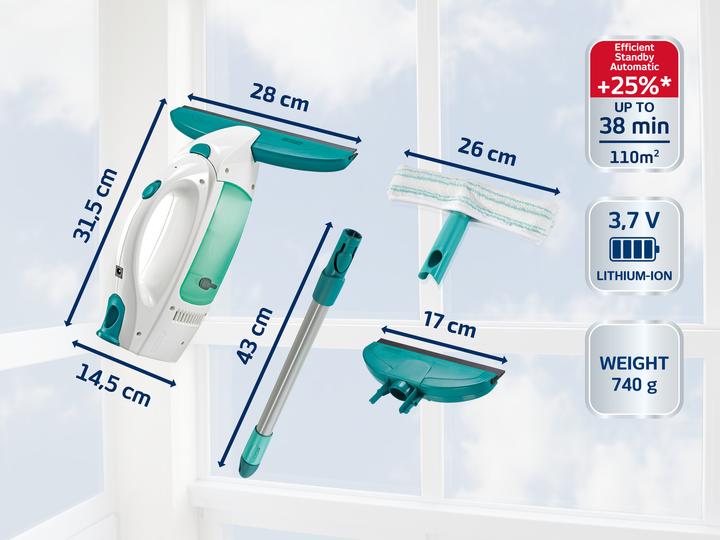 Actual product image Leifheit Dry & Clean window vacuum cleaner set with handle, washer, narrow suction nozzle