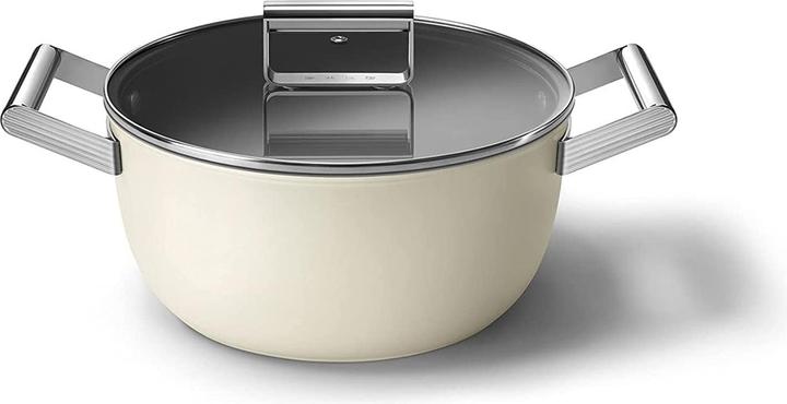 Smeg CKFC2411CRM Cocotte Ø 24 cm avec couvercle en verre, 2 poignées, crème (24 cm, Cocotte + faitout)