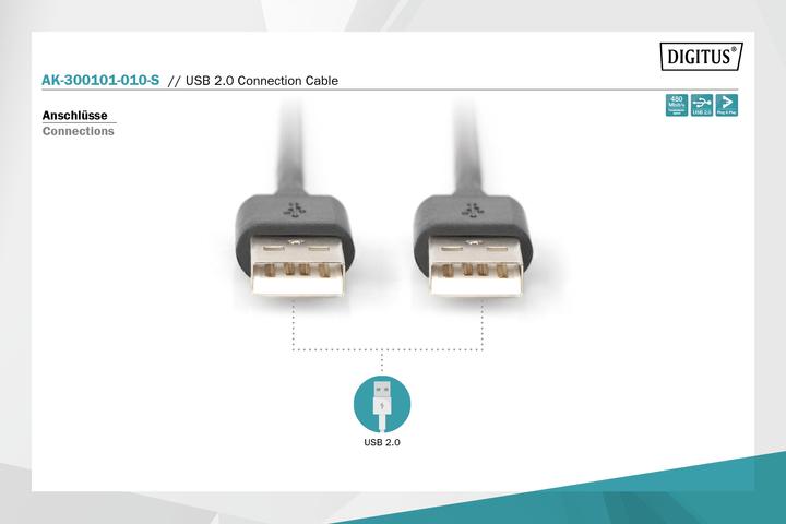 Produktbild Digitus USB2.0 Anschlusskabel, 1 m (1 m, USB 2.0)