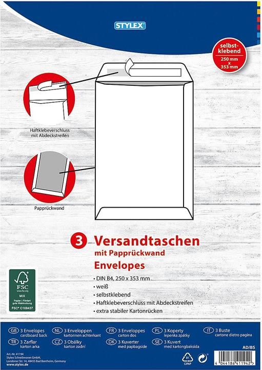 Actual product image Stylex Cardboard back pockets B4 ws 3pcs (3 x)