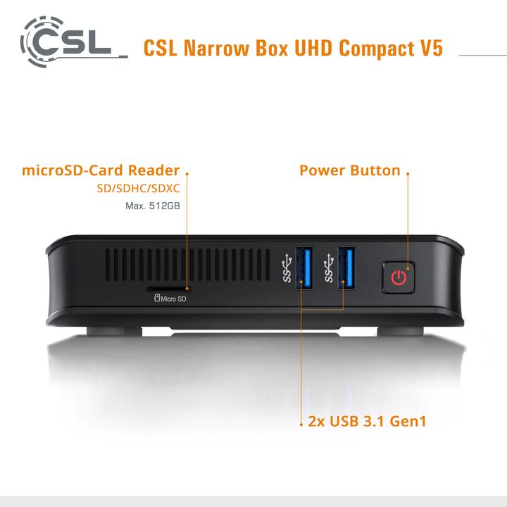 Produktbild CSL Mini PC Narrow Box Ultra HD Compact v5 (Intel Celeron N5100, 4 GB, 512 GB, Intel UHD Graphics)