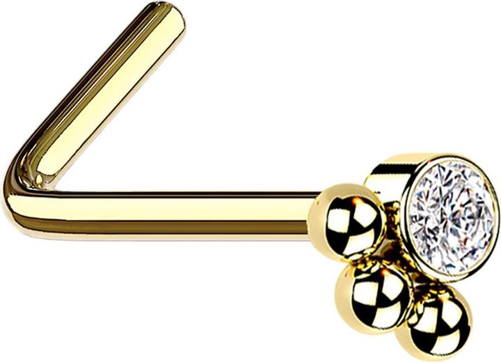 Produktbild Star Piercing Nasenstecker gewinkelt vergoldet Kristall mit drei Kugeln (Chirurgenstahl 316L)