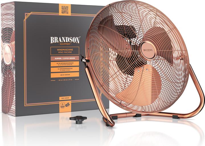 Produktbild Brandson Windmaschine 53,5 cm Ø, Retro Bodenventilator 200W neigbar, Tragegriff, hoher Luftdurchsatz, Kupfer (67 dB)