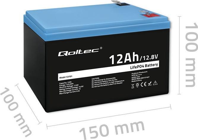 Actual product image Qoltec 53701 LiFePO4 battery / 12Ah (12.80 V, 12 Ah)