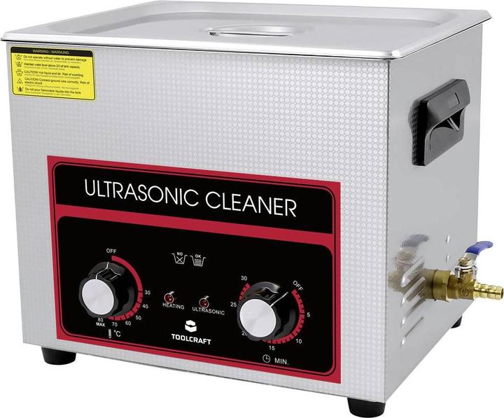 Toolcraft Ultraschallreiniger Werkstatt, Schmuck, Bürobedarf 240W 10l mit Heizung, mit Reinigungsko (40 kHz, 10000 ml)