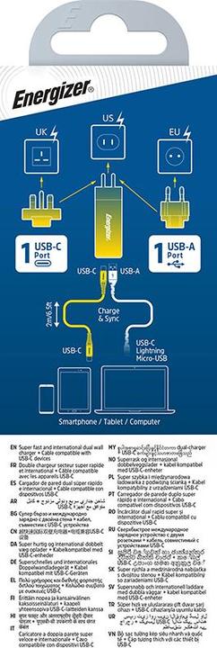 Immagine prodotto Energizer Caricabatterie Power Delivery - 65 W - UE/UK/US incluso cavo USB-C a USB-C (65 W)