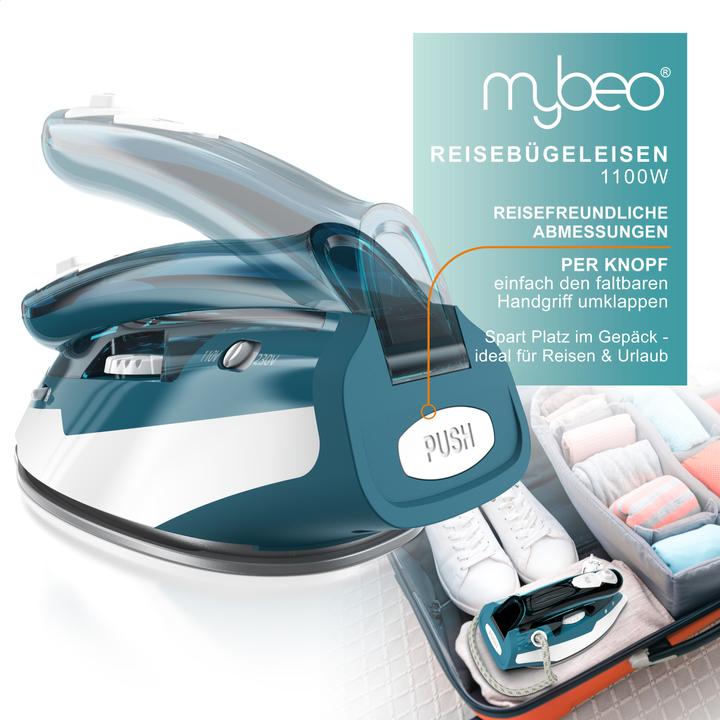 Produktbild Mybeo Reisebügeleisen, faltbares Bügeleisen 1100W, mit Dampf & Edelstahl Gleitsohle, Dual-Voltage 110/230V (1100 W)