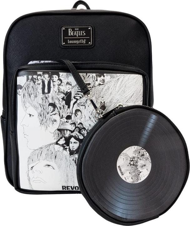 Actual product image Loungefly The Beatles by Mini Backpack Revolver Album with Record Pouch