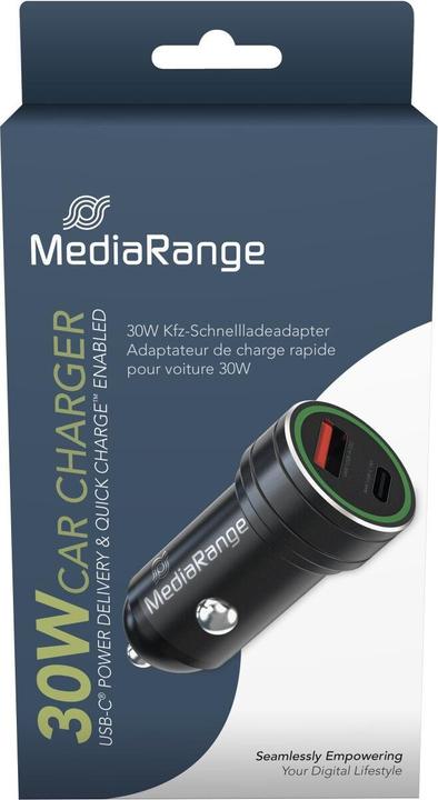Produktbild MediaRange Kfz-Ladegerät 1xUSB-A u.1xUSB-C schw. Alu-Gehäuse