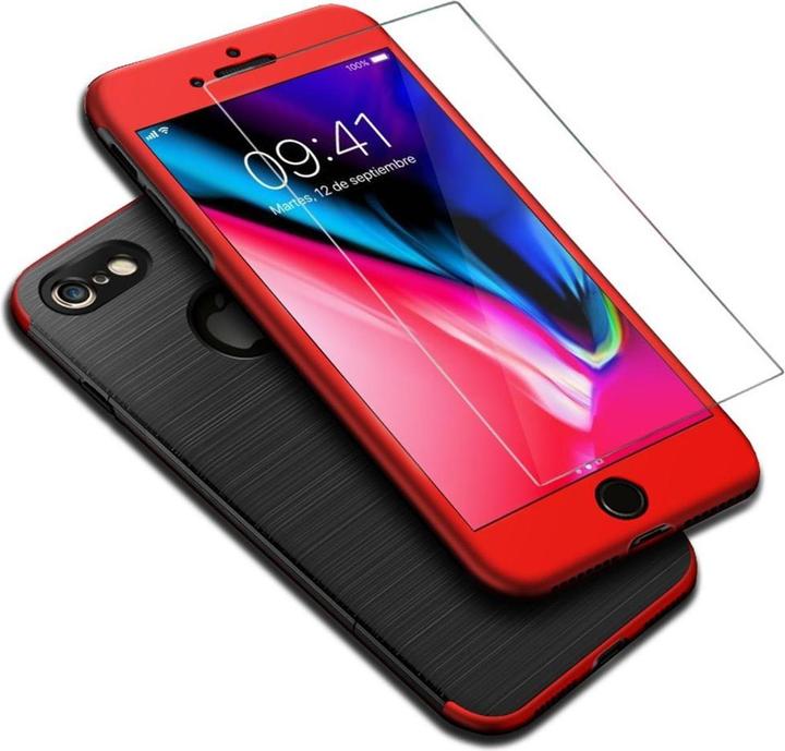 König Design Handyhülle Apple iPhone 6 / 6s Full Cover Carbon Case Schutz Bumper Rahmen Rot (Apple iPhone 6)