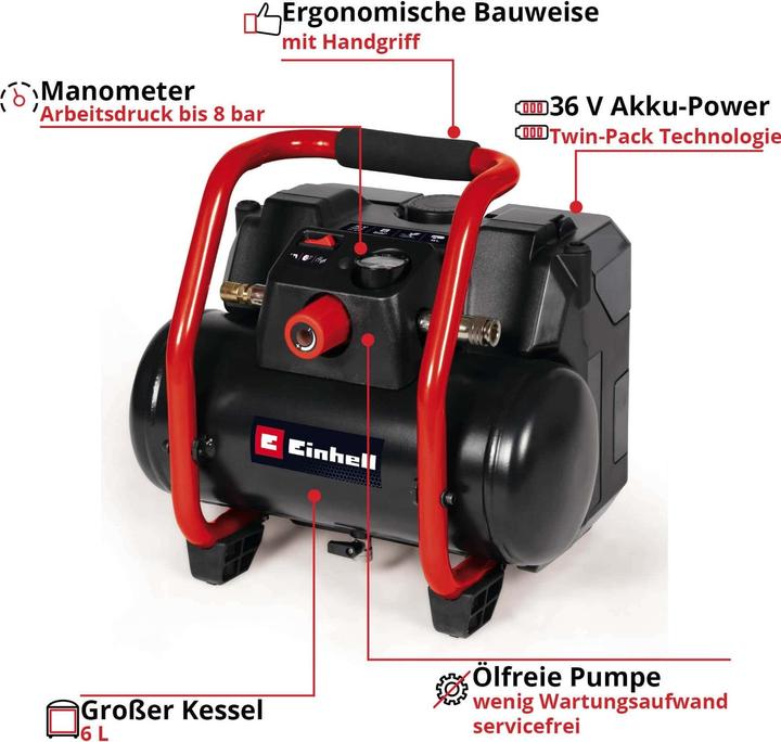 Produktbild Einhell TE-AC 36/150 Li OF-Solo (8 Bar, 6 l)