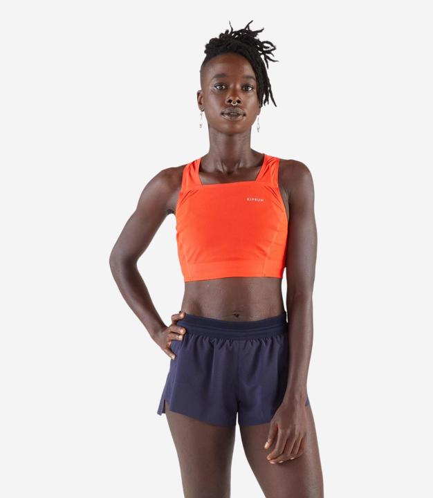 Kiprun Laufshirt Crop Top Damen leicht - Race Crop 900 Light Méline Rollin rot