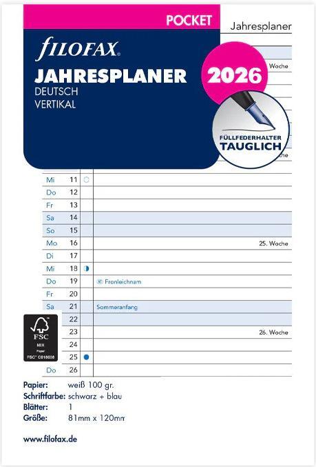 Filofax PO PLAN ANNUEL 2026 ALLEMAND (Allemand)