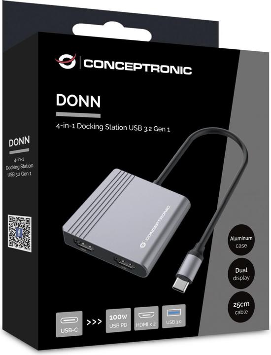 Actual product image Conceptronic 4-in-1 USB 3.2 Gen 1 Docking Station (USB-C, 4 Ports)
