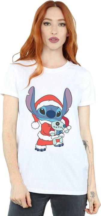 Actual product image Disney Womens/Ladies Lilo And Stitch Stitch Christmas Cotton Boyfriend T-Shirt (S)